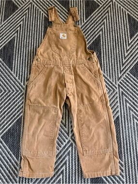 VTG Carhartt Y36 Bib Overalls Boys 3T Brown Duck Canvas Double Knee Workwear